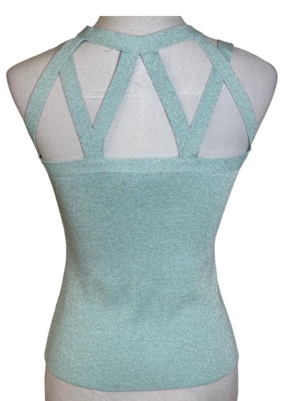 Mint Green Metallic Bandage Top XS Tank Stretch Shimmer Y2K - Picture 2 of 10